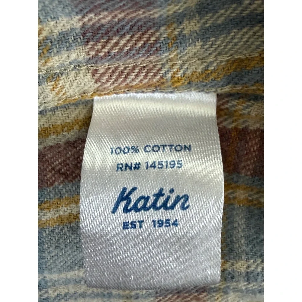 Katin Flannel Shirt Men's Size‎ LG Blue/Orange/Cream Long Sleeve 100% cotton EUC